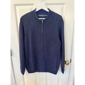 Ireland’s Eye Mens Navy 100% Wool Zip Up Cardigan Sweater sz M EUC